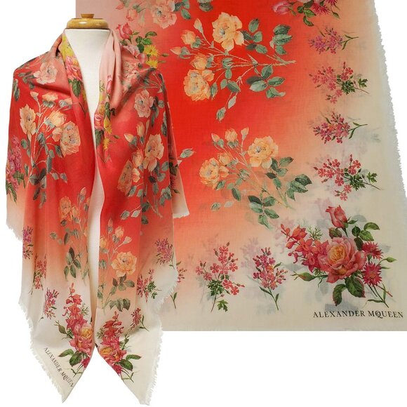 ALEXANDER MCQUEEN SCARF FLOWER SIGNATURE DETAIL MODAL SILK 54"